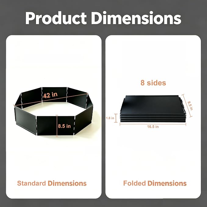 42 Inch Foldable Smokeless Fire Pit Ring, Heavy Duty Steel Fire Ring Liner Insert for Outdoor DIY Campfire Above or In-Ground, Anti-Rust Firepit for Backyard Camping Patio Bonfire