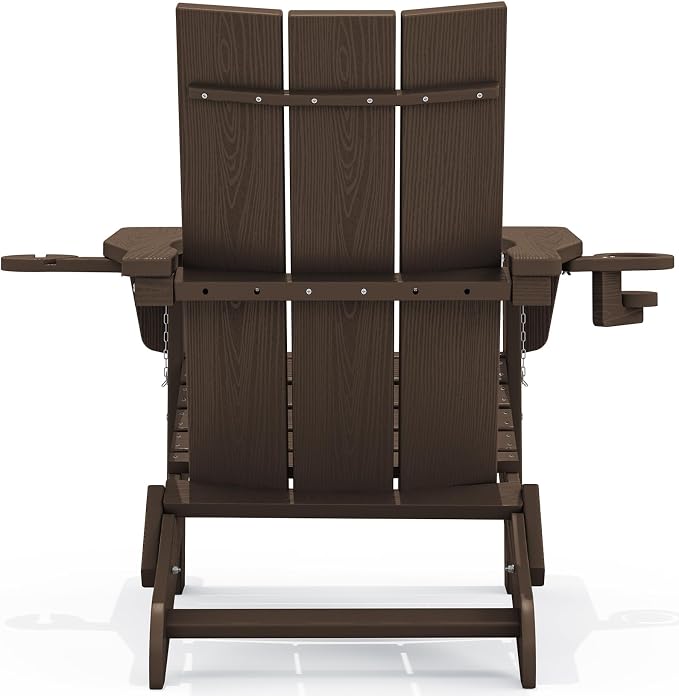SERWALL Modern Adirondack Chairs Set of 6, Folding Adirondack Chair with Cup Holders, Outdoor HDPE Adirondack Chair for Patio Lawn Garden, Coffee