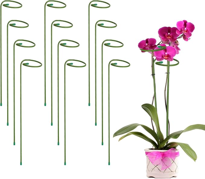 uxcell 12pcs Plant Support Stakes, 14inch Single Stem Stakes Garden Plant Cage Support Rings for Orchid Rose Tomato Peony Flowers