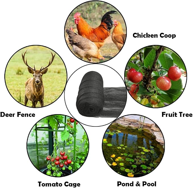 Meanchen Bird Netting 10x10 Ft, 1/2In Mesh Heavy Duty Garden Netting Pest Barrier for Plants, Vegetables, Extra Strong Woven Mesh Netting, Animal Fencing for Fruit Trees Against Birds, Deer, Poultry