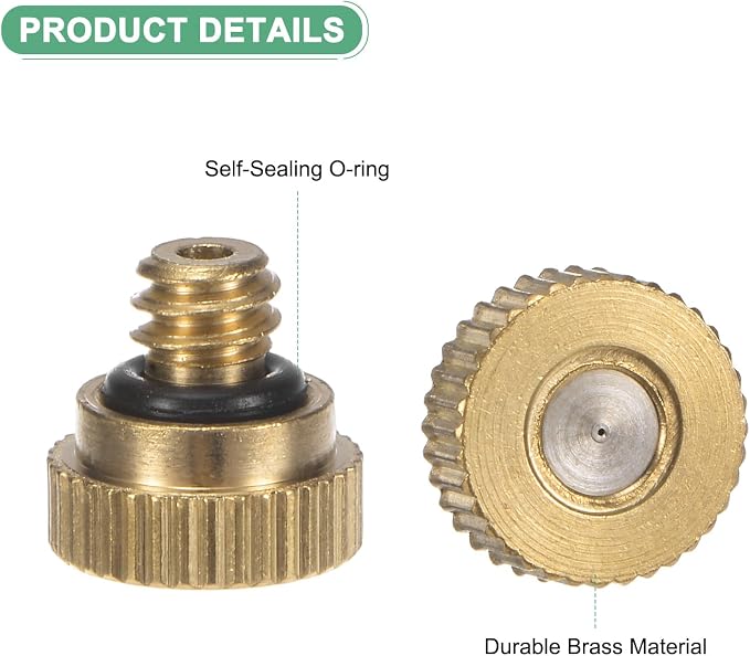 M METERXITY 30-Pack Brass Misting Nozzle, 0.008" 0.2mm Orifice 10/24 UNC O-Ring Replacement Mister Nozzles Plug Mister Heads for Garden Patio Outdoor Cooling System Low-Pressure Atomizing