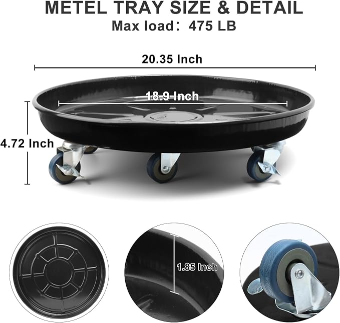 1 Pack 20 Inch Metal Plant Caddy With Lockable Wheels,Plant Stand Dolly for Heavy Planter,Wheeled Planter Saucer Tray,Rolling Plant Stand,Heavy-Duty Plant Caddy for Indoor and Outdoor(Black)