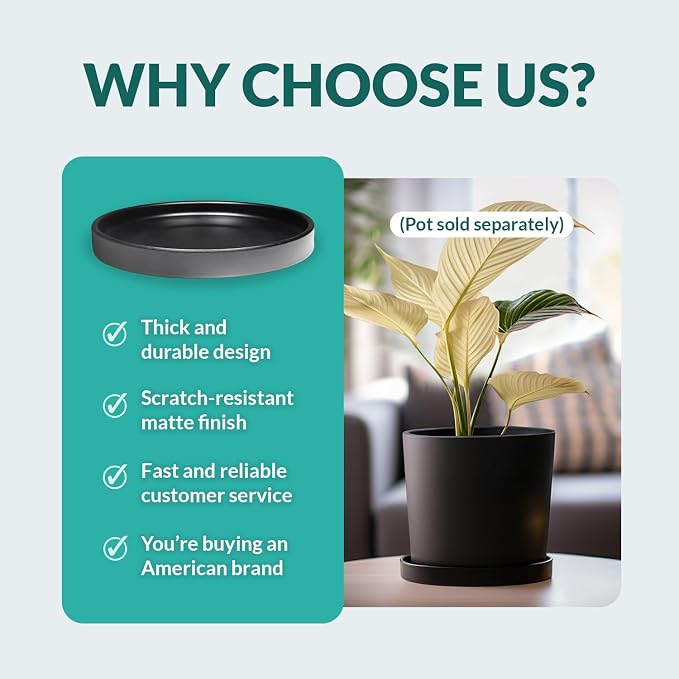 Willowy Heavy Duty Ceramic with Silicone Feet for Added Surface Protection - Scratch-Resistant Plant Drip Trays (Pack of 2) - Plant Plate for Pots 8.3" at the Base or Less, Saucer for Potted Plants