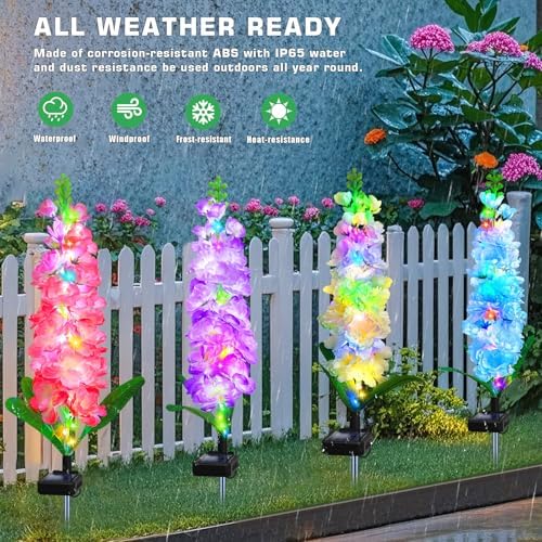 Solar Garden Lights Outdoor 4 Pack, Waterproof Solar Flower Stake Lights 80 LED Delphinium Flowers, 2 Modes, Outdoor Decor for Yard, Patio, Lawn, Flower Beds, Gifts for Mom Women - Image 4