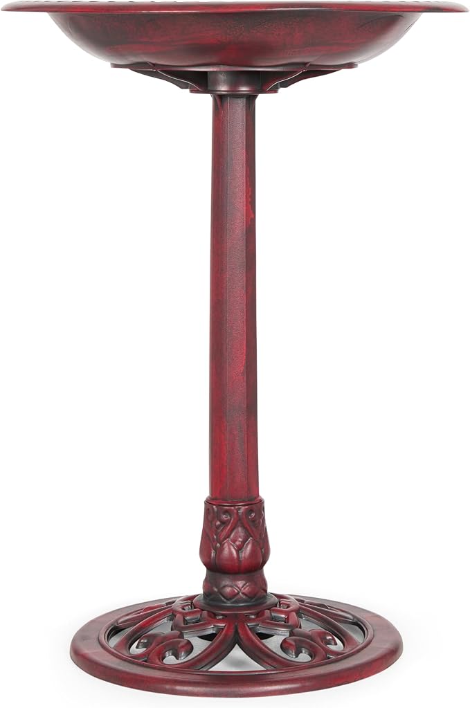 Backyard Expressions Outdoor Garden Bird Bath - Red - Weather Resistant Polyresin - 27 Inch