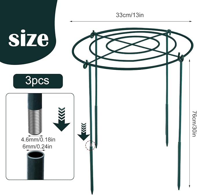 3Set Metal Peony Grid Cages, 30"H X 13"D Large Flower Support Cages Grow Through Hoop Ring Peony Stakes Garden Plant Support Rings Heavy Duty Plant Braces Peonies Structure for Outdoor Plants Blossoms