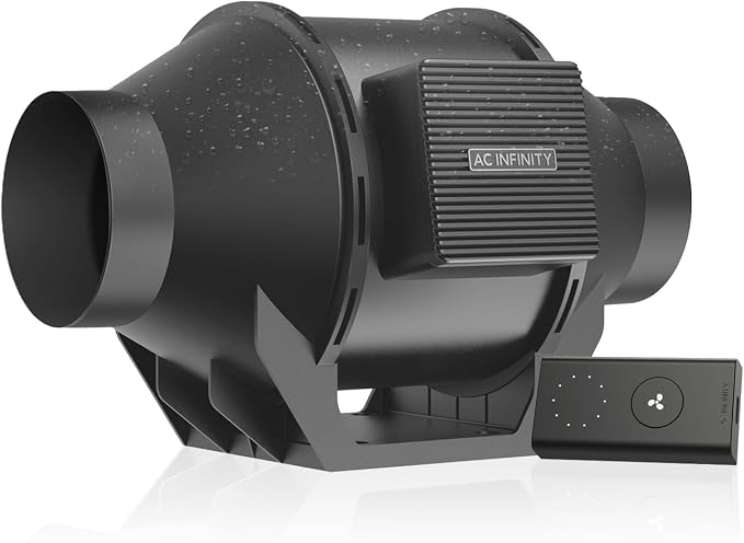 AC Infinity CLOUDLINE H4, Quiet 4” Inline Duct Fan with Speed Controller. | Humidity Proof IP65-Rated Ventilation Exhaust Fan in Grow Tents, Mushroom Fruiting Chambers for Propagation and Fungiculture