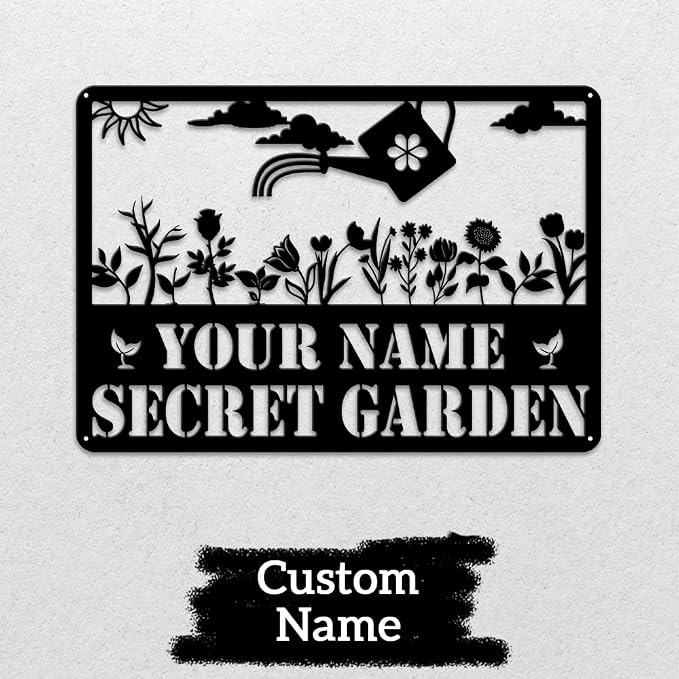 MeMate Custom Metal Decor - Personalized Flowers Garden Plaque for Women Mom Grandma, Rustic Decorations for She Shed, Potting Shed