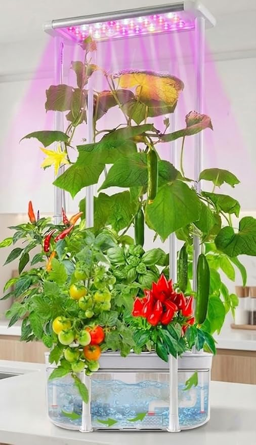 Tall Hydroponics Growing System kit with Height Adjustable Light & Trellis | Hydroponic Indoor Gardening System Tower with High Power Timer LED Grow Light,Herb Garden Grow Kit for Tomato,Pepper,Cucumber