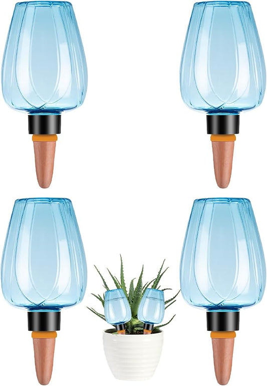 4 Pcs Plant Watering Globes Self Watering Planter Insert Plants Top Fill Water Device Plastic Water Bulbs Slow Release Terracotta for Plants, Blue