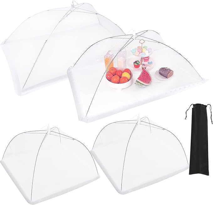 JULBEAR 4 Pcs Extra Large Mesh Food Cover Tent Umbrella for Outside Parties | Mesh Netting, Picnics Outdoor BBQs, Collapsible Reusable Food Covers for Outside, 2 Pcs 40"x24", 2 Pcs 17"x17" Food Nets