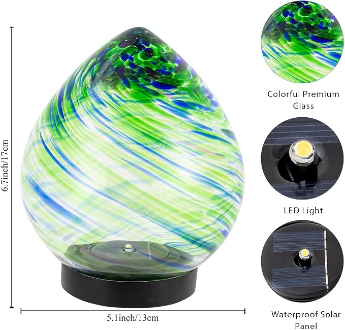 Solar Lanterns Outdoor, Solar Glass Lights, Waterproof Led Table Lamp for Garden Yard Tree Home Xmas Decoration, Green Blue