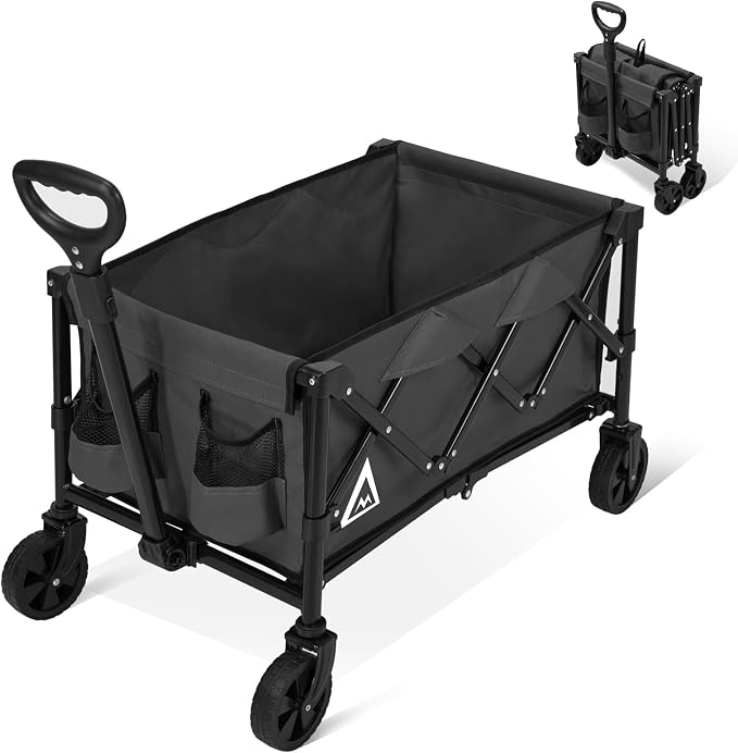 Wagon Cart Shopping Cart Large Capacity Collapsible Wagon with Wheels On Beach Garden Outdoor Utility Carts for Grocery All Terrain Portable Wagons Carts for Groceries Sand Camping Sports Black