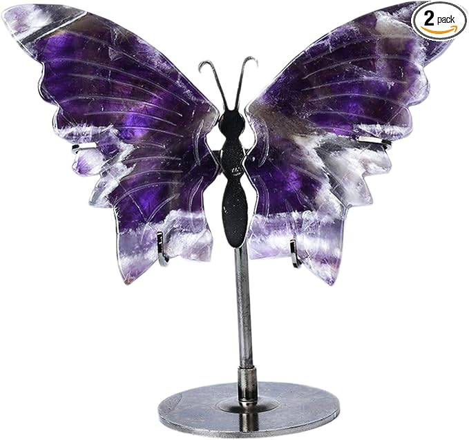 JIC Gem Chevron Amethyst Crystal Butterfly Art Gemstone Figurine1 Pair, 10cm