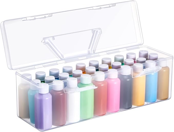 Threehoney 1 Pcs Acrylic Paint Storage Box for 2 Fl. oz Acrylic Paints, Portable Craft Art Organizer with Handle, 30 Bottles Capacity Plastic Art Supply Clear Boxes (White)