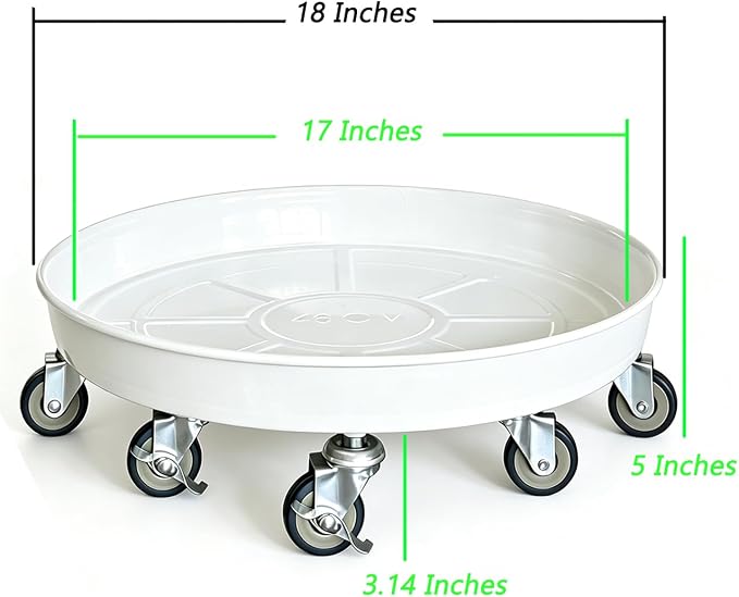 Rolling Planter Caddy(470lbs Capacity), Heavy Duty Metal Plant Stand with Brake Wheels Plant Dolly Mover Plant Pot Tray Saucer for Indoor Outdoor 18inches White
