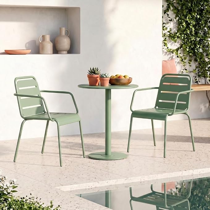 Christopher Knight Home Jodi Outdoor Bistro Set, 3-Piece Bistro Table and Chairs Set of 2, Patio Furniture Set with Iron Frame, Patio Conversation Set for Poolside/Garden Cafeteria, Matte Green
