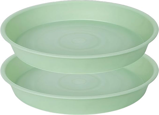 2 Pack of 18 19 inch Plant Saucer Drip Tray (16.6 inch Base), Heavy Duty Deep Plant Saucers for Pots, Plastic Flower Planter Water Trays for Indoors Outdoor (19", Light Green)