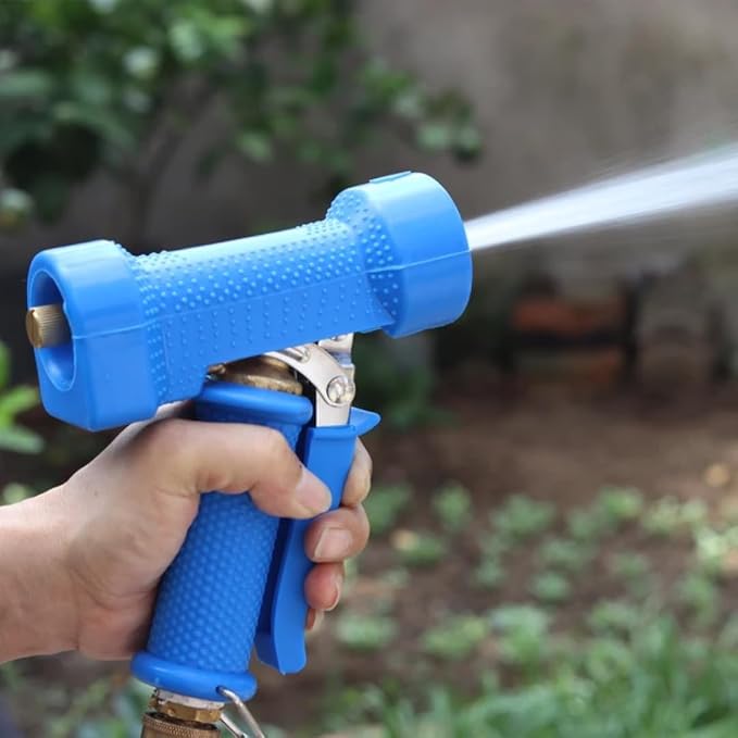 Heavy Duty Garden Hose Nozzle, Industrial Spray Gun, Blue, Ergonomic Grip Handle