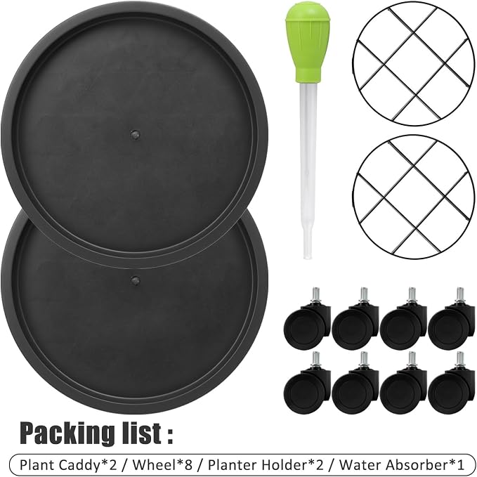 2Pack 13.98'' Plant Caddy with Wheels, Plant Stand Dolly for Heavy Planter,Wheeled Planter Saucer Tray,Rolling plant stand,Heavy-Duty Plant Caddy with Casters for Indoor and Outdoor(Black)