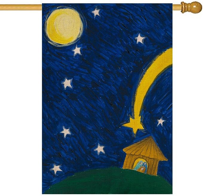 EMMTEEY Christmas Garden Flags for Outside Holy Night Burlap Garden Flags Large House Flags 28 X 40 Double Sided Winter House Flag Happy Holidays Garden Flag for Winter Christmas Decoration