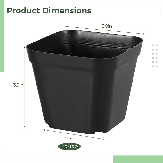 OMISTAR 120 Pcs Small Square Plastic Nursery Pots - 4 Inch Seedling Plant Pots with Drainage Holes, Reusable Grow Containers for Succulent Propagation, Flowers, Bulk Seed Starting Kits