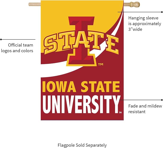 NCAA Iowa State University House Flag, 28 x 44, Double Sided Garden Flags for Outside, Outdoor College Flags & Banners for Gardens Patio, Indoor Wall Decor Flag for Room