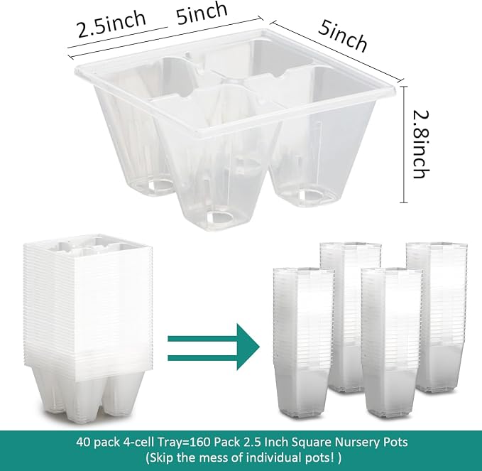 RooTrimmer 40 Pack Reusable 4-Cell Seed Starter Trays with Large Drainage Holes - Clear Transparent Trays for Root Growth Monitoring, Avoids Overwatering, Easy Transplant, Fits Standard 1020 Trays