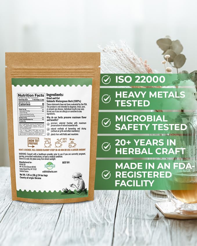 24 Bags Dried Cut Sidebells Wintergreen Herb Tea (Orthilia Secunda) - 24 Count 1.5g Tea Bags One-Sided Wintergreen Orthilia (Peralito)