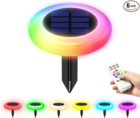 intelamp Solar Pathway Lights Outdoor, 6 Pack 9 Color Changing with Remote Control, Dusk to Dawn Solar Powered Waterproof LED Ground Lighting for House Outside Lawn Garden Yard Patio