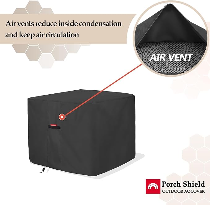 Porch Shield Waterproof AC Covers – Heavy Duty Square Air Conditioner Cover for Outside Unit Up to 30''L x 30'' x 25'', Black