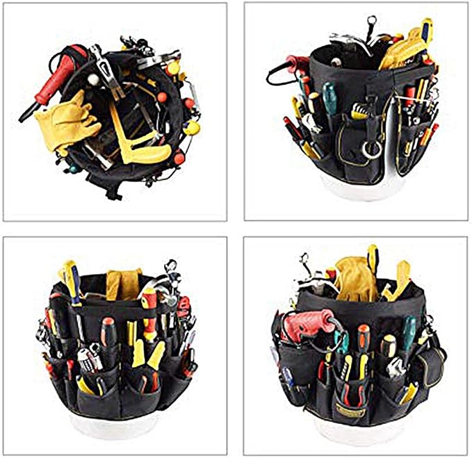 Bucket Tool Organizer, 56 Pockets, Bucket Tool Caddy Organization for Garden Yard Lawn, Construction, Carpenter, Electrician, for Most Buckets, Tote and Bucket Organizer