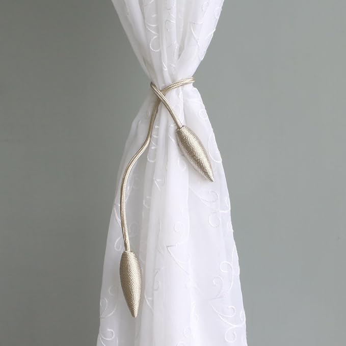 Valea Home 4 Pieces Curtain Tiebacks Clips Creative Window Drape Twist Tie Backs European Style Custom Made Curtain Holders Decorative Draperies Holdbacks, Beige