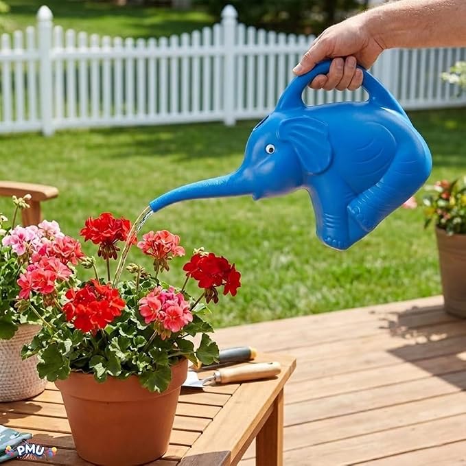 PMU 3Pcs 2-Quart Elephant Watering Can – Durable Plastic Garden Watering Can for Indoor & Outdoor Plants, Easy-Pour Spout, Large Water Pot, Blue