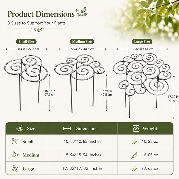 Metal Plant Support Ring for Garden Peony Cage Stand Indoor Pots Flower Hoop, Decorative Outdoor Peonies Grow Through Rings, Large Dahlia Stake, Pothos Climber Pole(2PCS,Medium)