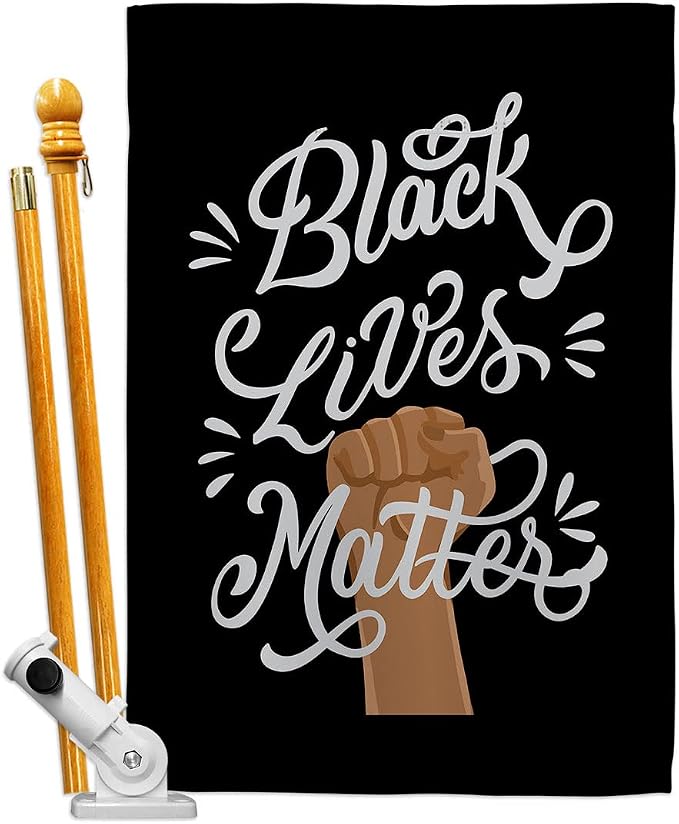 Stop Racism Outdoor Decor Banner Room Wall Art Flag Poles for Outside House Patio Porch Lawn Garden Stand Tapestry Yard Signs Black History Month BLM African Americans Heritage Made in USA