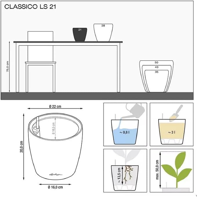Lechuza Classico Color LS 21 Sand Brown, Self-Watering Round Planter, D8.7 H7.9 in