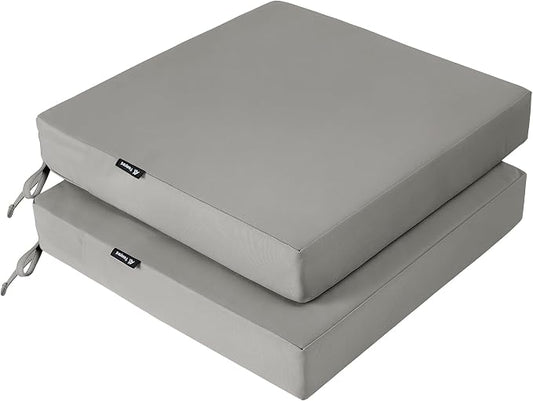 Favoyard Patio Chair Cushions 18.5 x 16 x 3 Inch Waterproof Outdoor Seat Cushions for Patio Furniture 3-Year Color Fastness Garden Sofa Couch Chair Pads with Handle & Adjustable Straps Set of 2, Grey