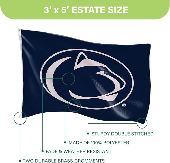 NCAA Penn State Flag with Grommets, 3'x5' Penn State Nittany Lions Outdoor College Flags & Banners for Garden Patio Indoor Wall Décor