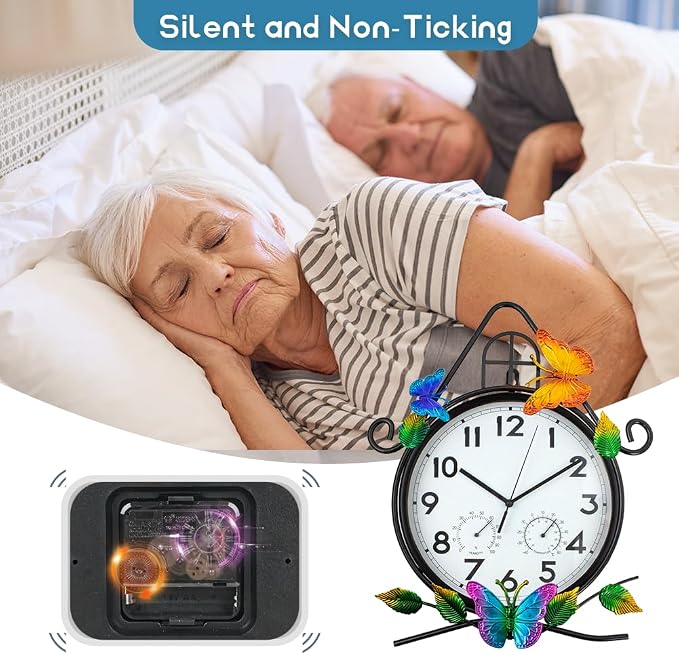 14.5'' Large Outdoor Clock with Thermometer & Humidity | Silent No-Ticking, Easy to Read, Quartz Clock Waterproof, Decor for Patio, Living Room, Kitchen, Black