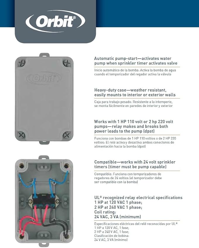 Orbit 3-Pack Sprinkler Pump Relay, Well Pump, Irrigation System Pump Start - 57009