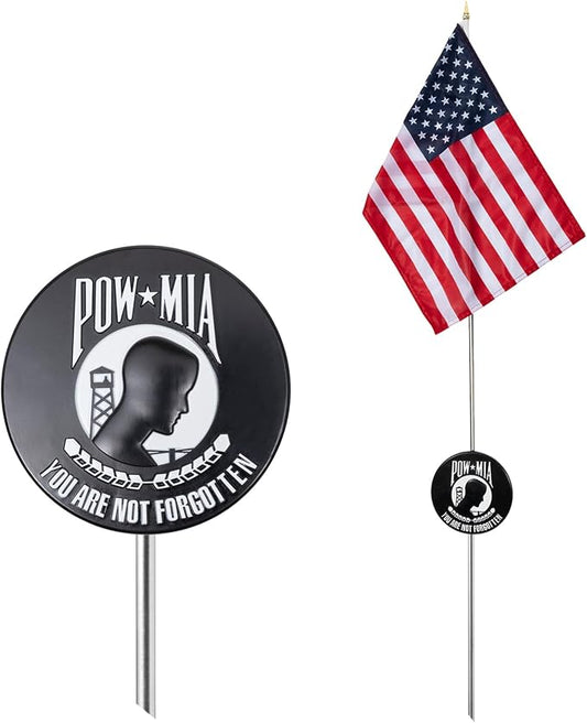 Homissor Pow Mia Grave Marker with 12x18 Inch American Flag You are Not Forgotten Stake Graves Cemetery Decorations Memorial Veterans Plaque