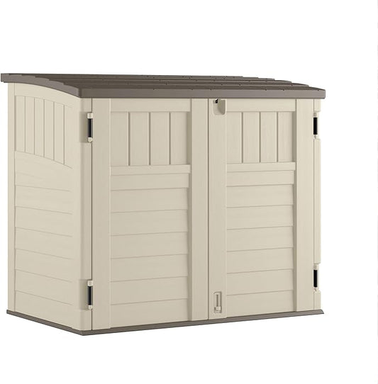 Suncast 4 Pack 34 Cu Ft Capacity Horizontal Outdoor Storage Shed for Garbage Cans, Garden Accessories, Backyard, and Patio Use, Vanilla