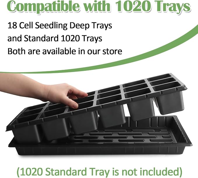 RooTrimmer 10 Pack 18 Cell Seed Starter Trays - 2.9 "Deep 3 Inch Big Cell Plastic Nursery Trays, 20" x 10", for 1020 Flat Trays Seed Germination, Planting Seedlings & Propagation