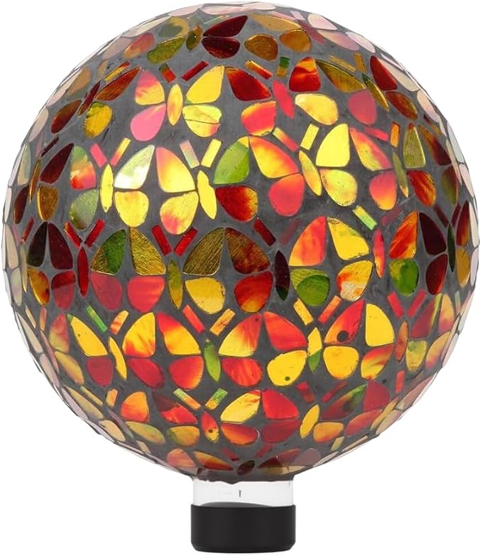Lily's Home Colorful Mosaic Glass Gazing Ball, Designed with a Stunning Holographic Petal Mosaic Pattern to Bring Color to Any Home and Garden, Butterflies (10" Diameter)