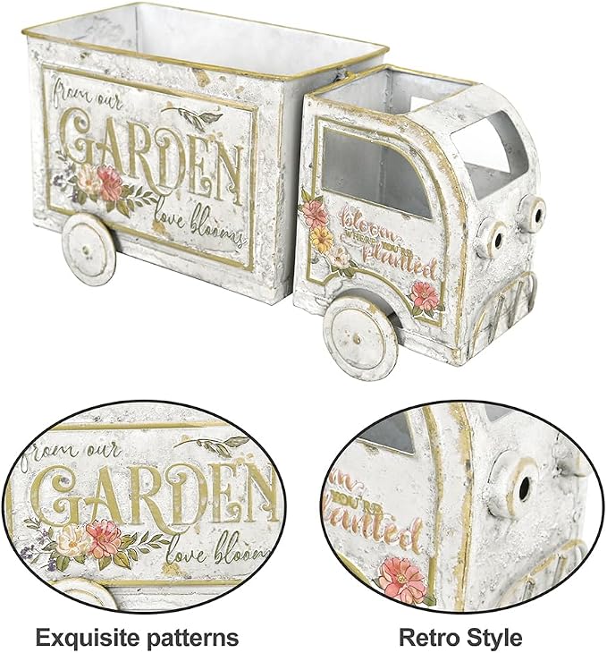 Farmhouse Small Flower Cart Metal Truck Decor Wagon Planters for Outdoor Plants Decorative Planters Vintage Indoor Plant Cart for Patio Garden Balcony