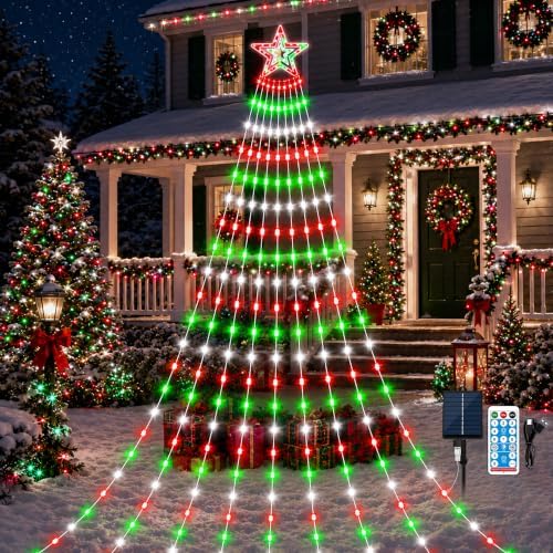 Solar Christmas Tree Lights, 18.37ft 532LED, Red Green White by AMIPEPE