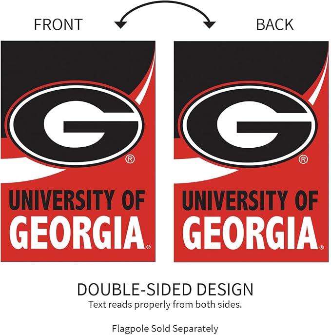 NCAA University of Georgia House Flag, 28 x 44, Double Sided Garden Flags for Outside, Outdoor College Flags & Banners for Gardens Patio, Indoor Wall Decor Flag for Room