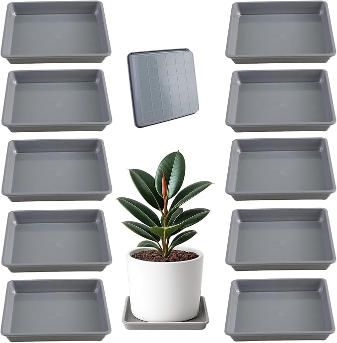 10 Pack Square Plant Saucer 13 Inches Plant Trays for Pots Plastic Square Drip Trays Flower Pot Saucers Black Planter Water Tray Plant Drainage Tray, Gray