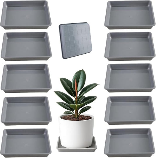 10 Pack Square Plant Saucer 13 Inches Plant Trays for Pots Plastic Square Drip Trays Flower Pot Saucers Black Planter Water Tray Plant Drainage Tray, Gray